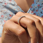 Curved wedding band yellow gold In Round Cut Moissanite