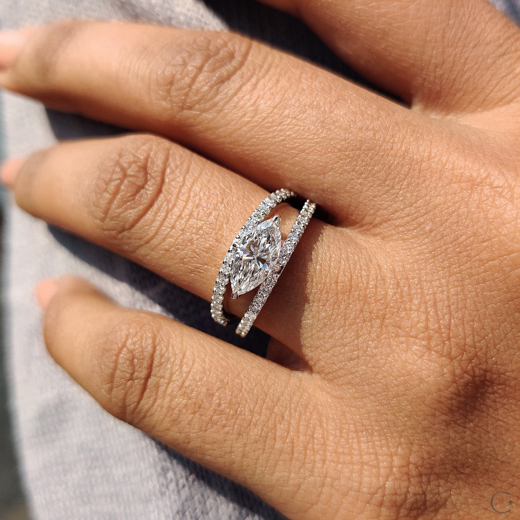 East West Marquise Engagement Ring In Split Shank Style