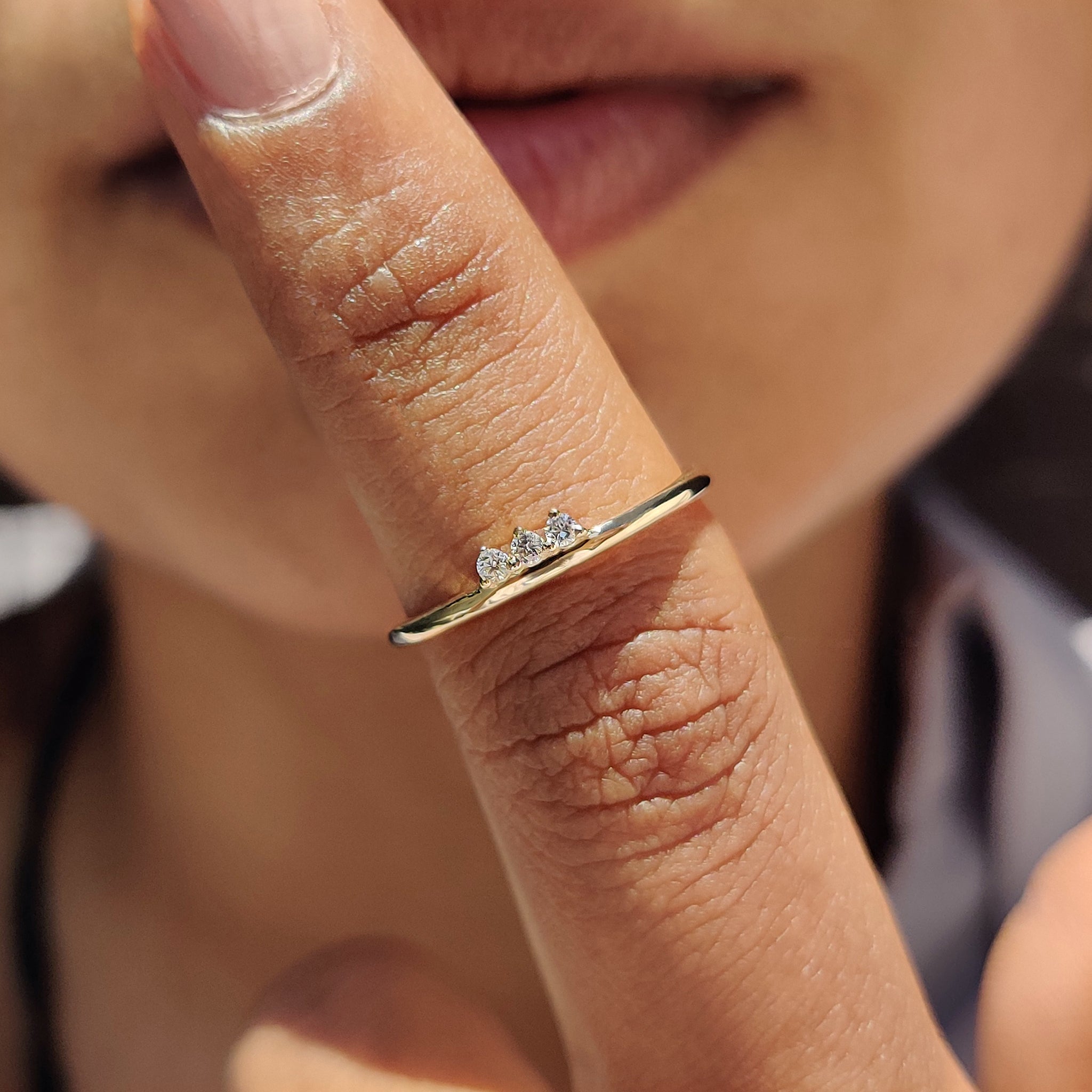3 Stone Wedding Band - Round Diamonds