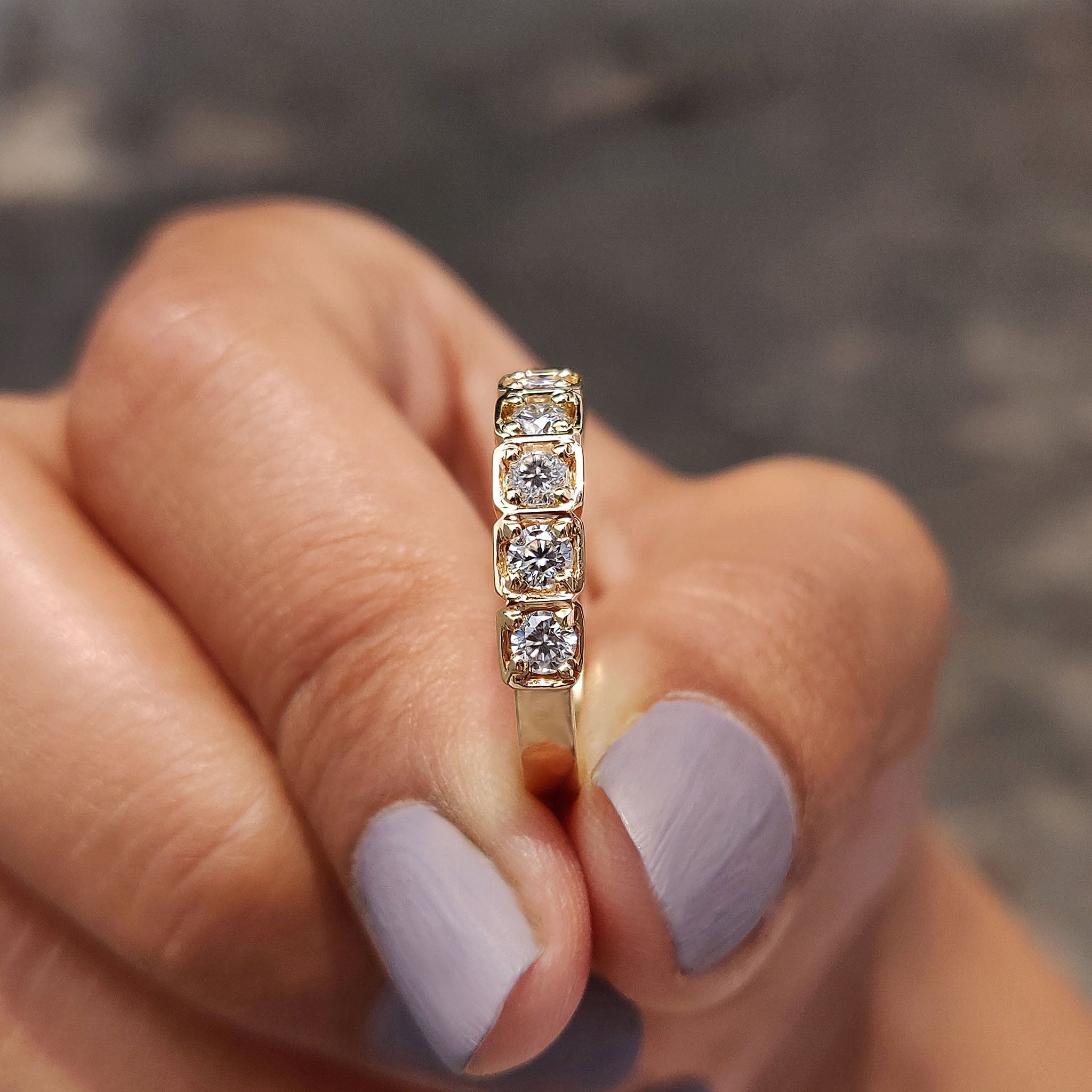 Half Eternity Band In Square Bezel Box Setting