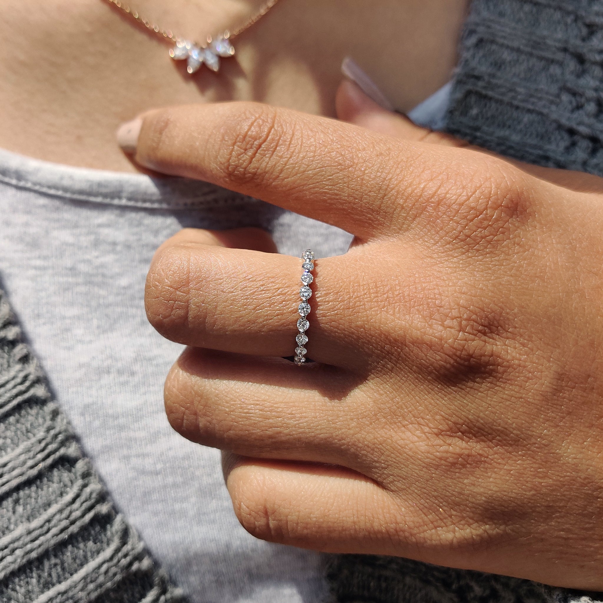 White Gold Wedding Band  - Round Diamond