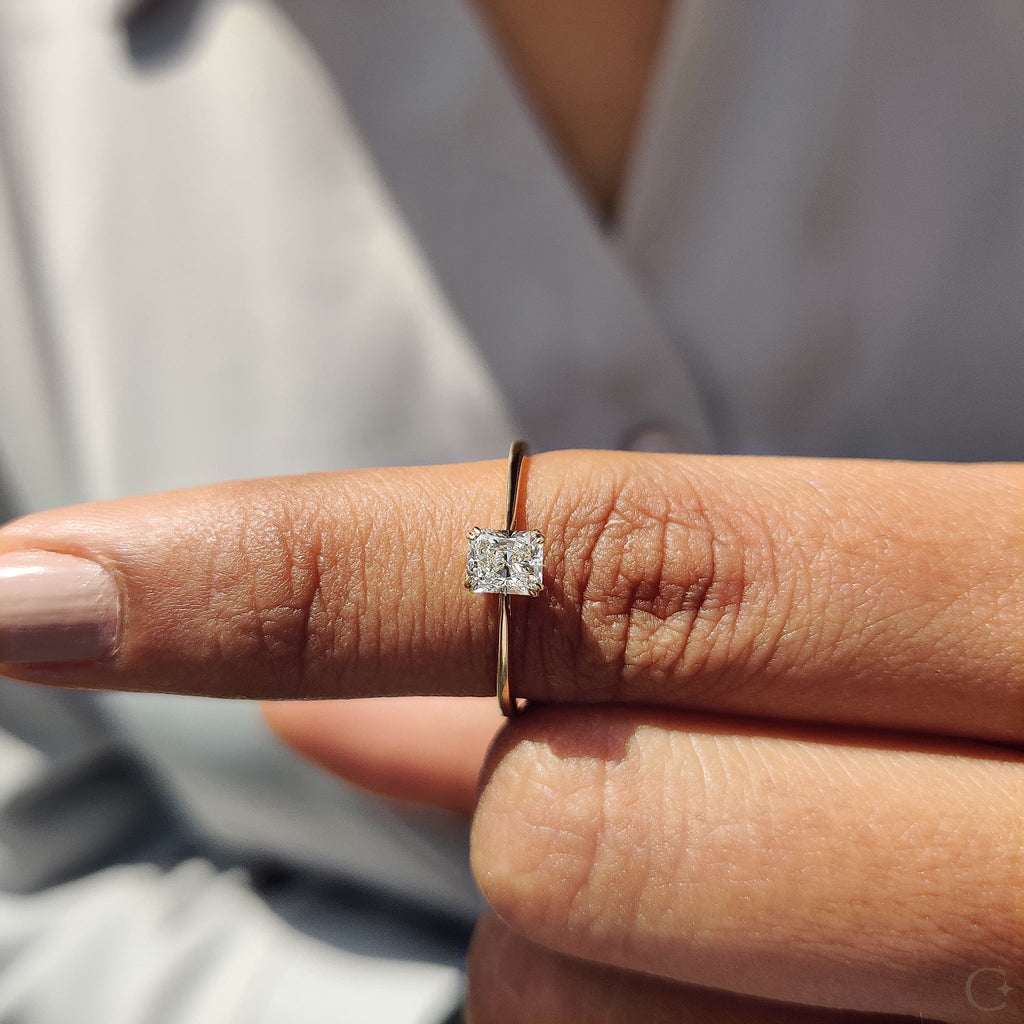 Radiant Cut Gold Engagement Ring in Solitaire Style