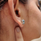 Cyan Blue Hexagon Step Cut Earrings In Halo Style