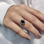 Tapered Shank Black Oval Engagement Ring