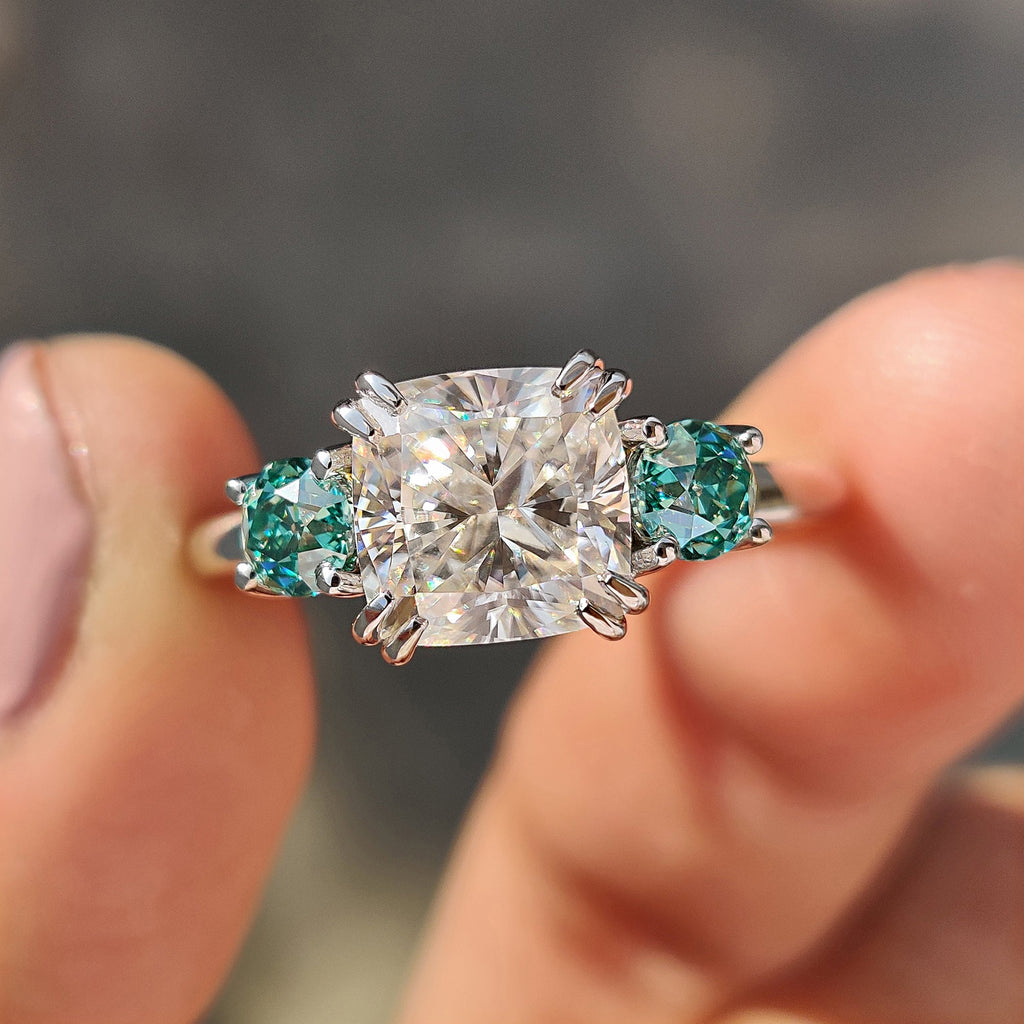 Cushion Cut Moissanite Ring Three Stone Ring