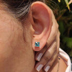 Cyan Blue Princess Cut Moissanite Earrings