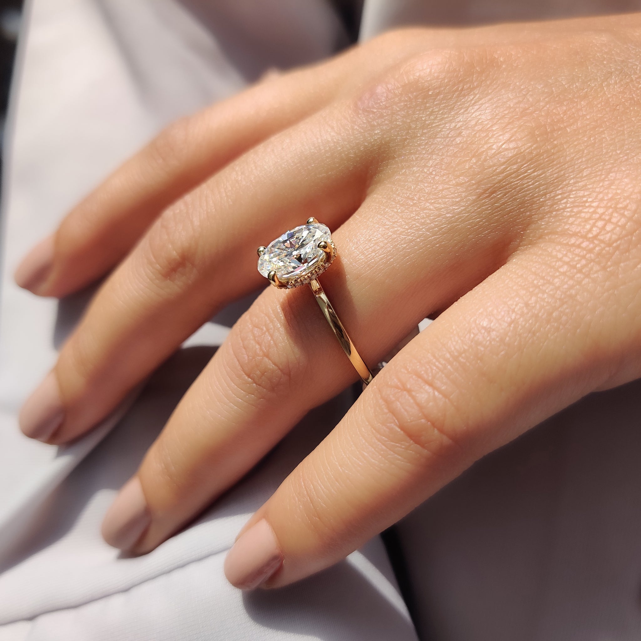 Oval Moissanite Engagement Ring With Hidden Halo Style Secondary image