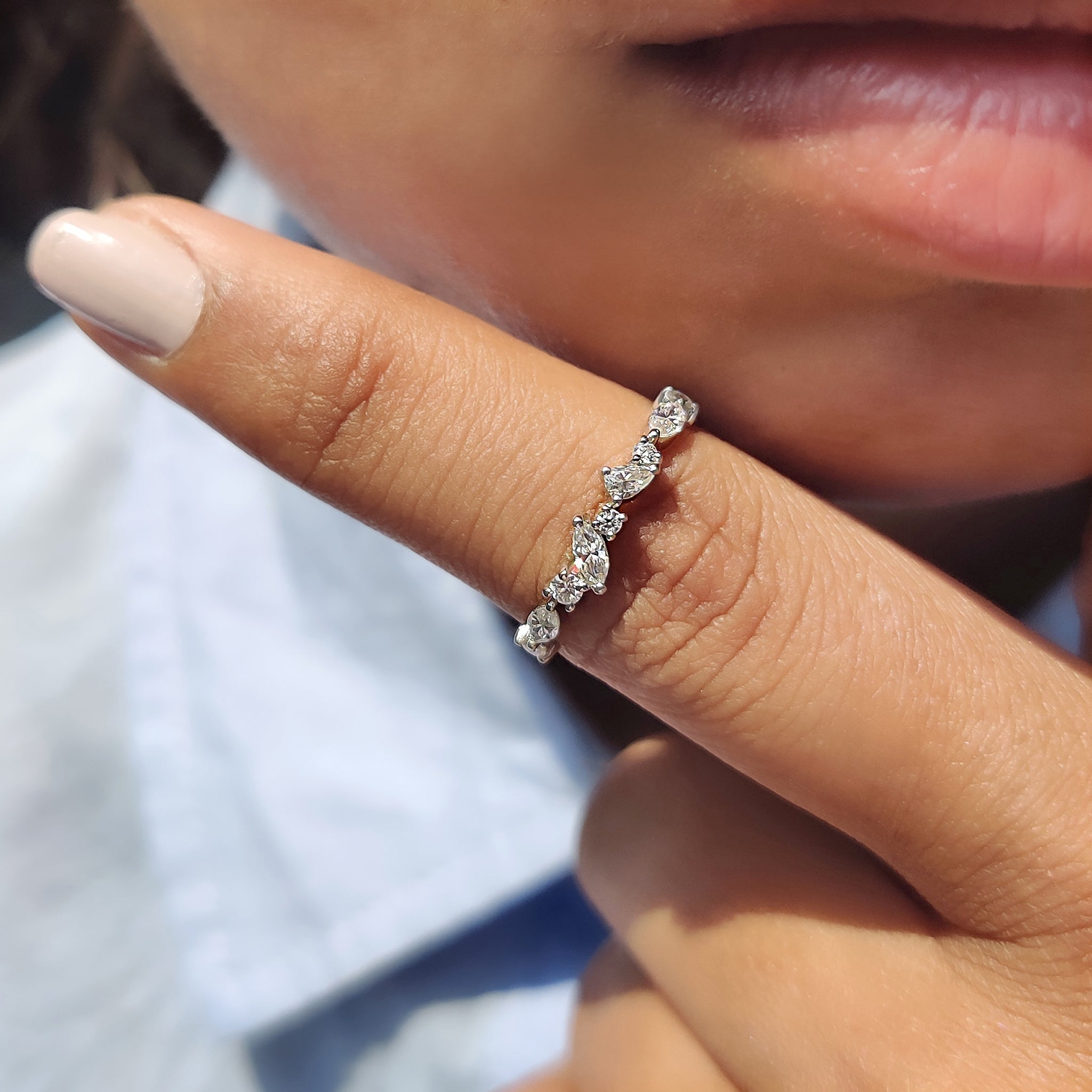 Multi Shape Moissanite Band In Half Eternity Style
