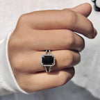 Halo Setting Black Gold Emerald Ring