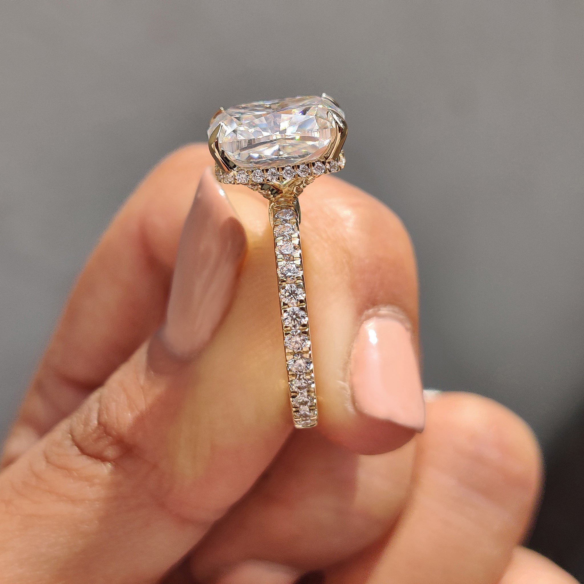 Elongated Cushion Engagement Ring In Pave Setting