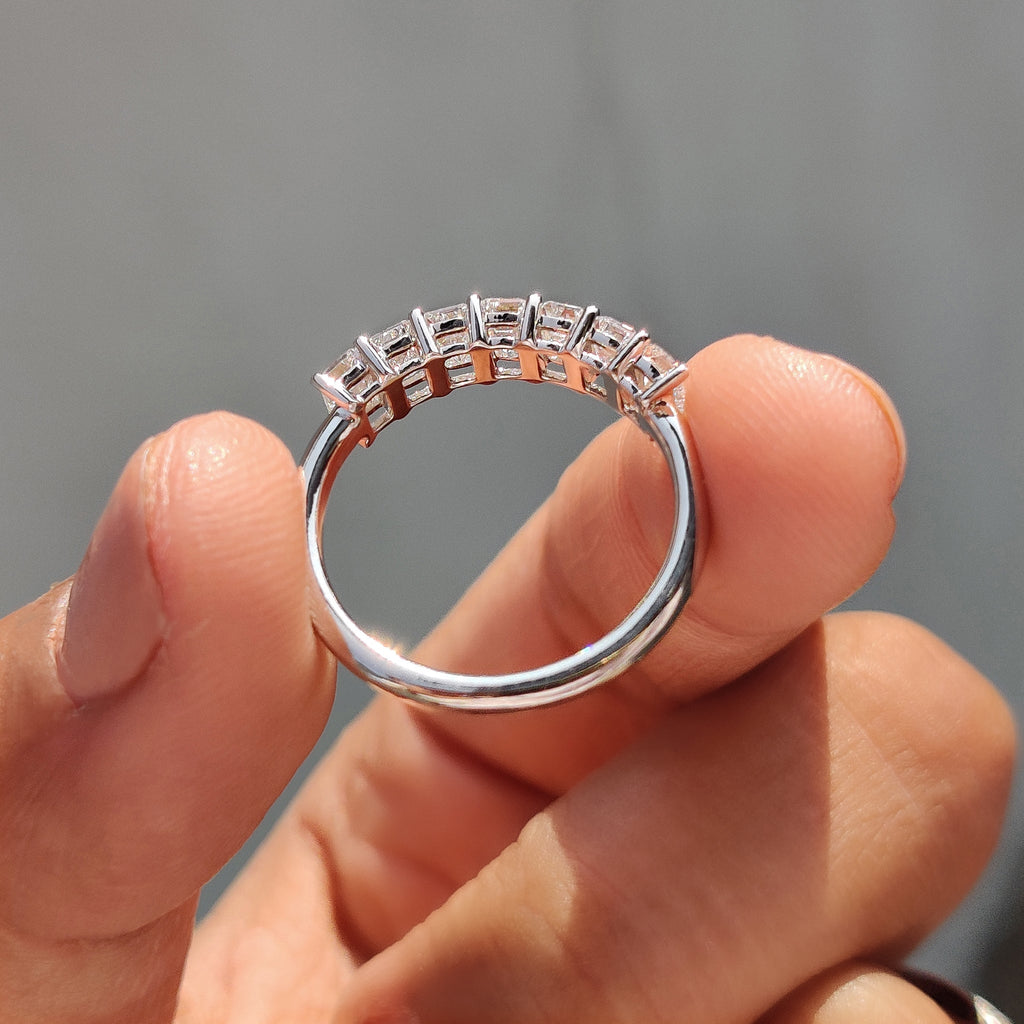7 Stone Emerald Cut Diamond Wedding Band