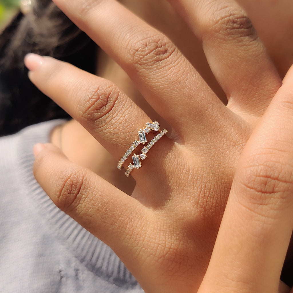 Baguette And Round Diamond Band In Double Row Pave Style