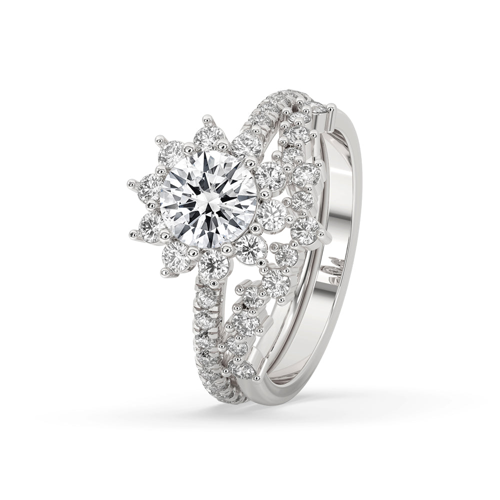 Round Brilliant Cut Diamond with Chevron Wedding Ring