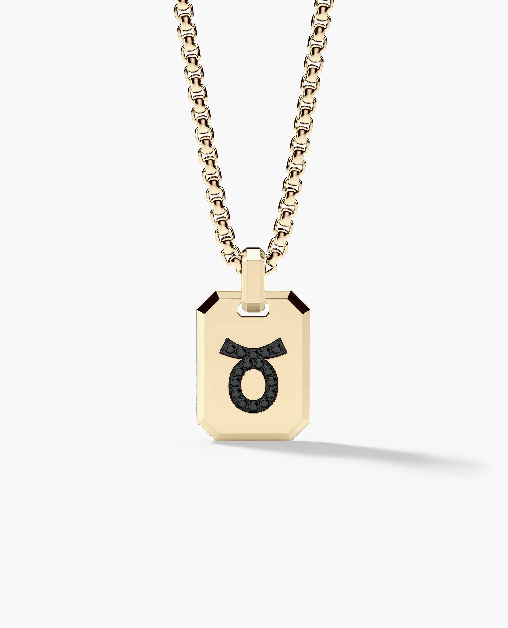 TAURUS MINI ZODIAC Dog Tag Gold Pendant with 0.25ct Black Diamonds