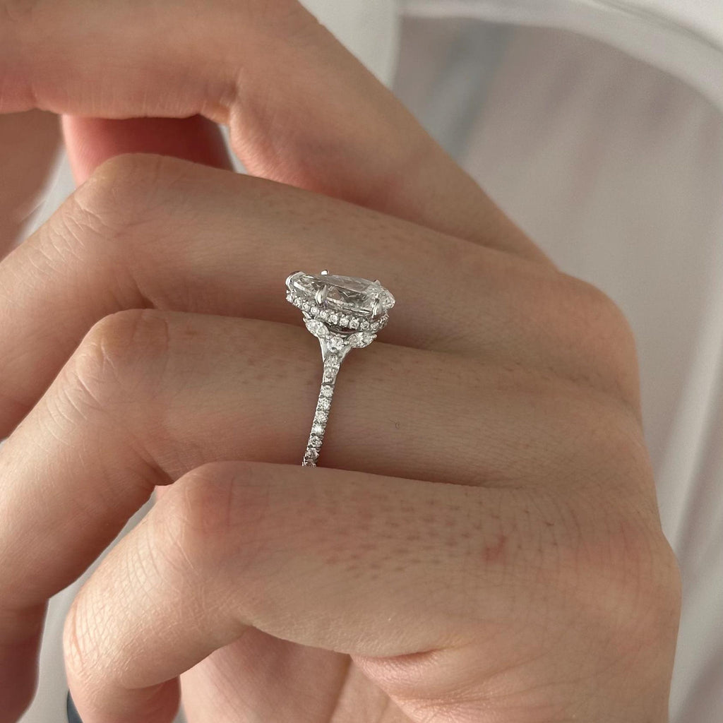 2.0 CT Pear Cut Moissanite Pave & Hidden Halo Style Engagement Ring