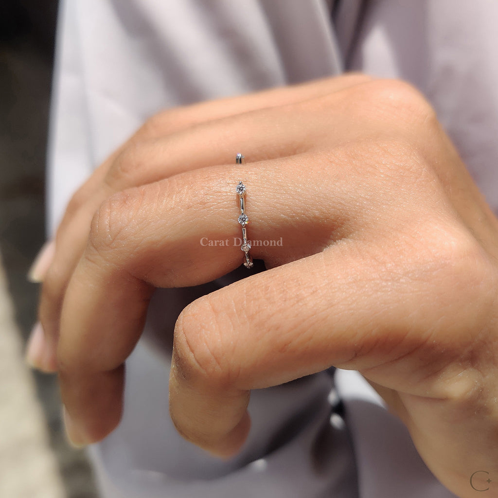 Open Gap Wedding Band with Round Cut Diamond