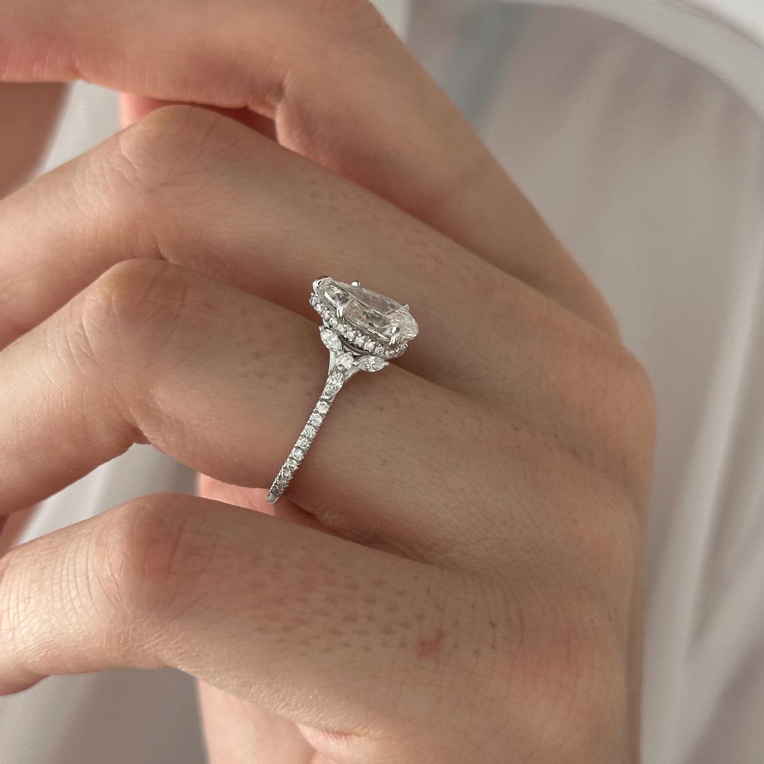 2.0 CT Pear Cut Moissanite Pave & Hidden Halo Style Engagement Ring