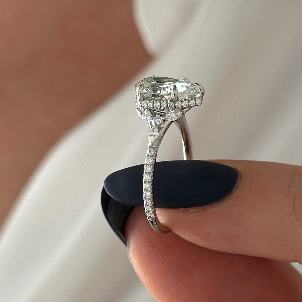 2.0 CT Pear Cut Moissanite Pave & Hidden Halo Style Engagement Ring