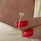 2.50 CT Emerald Cut Moissanite Pave & Hidden Halo Style Engagement Ring