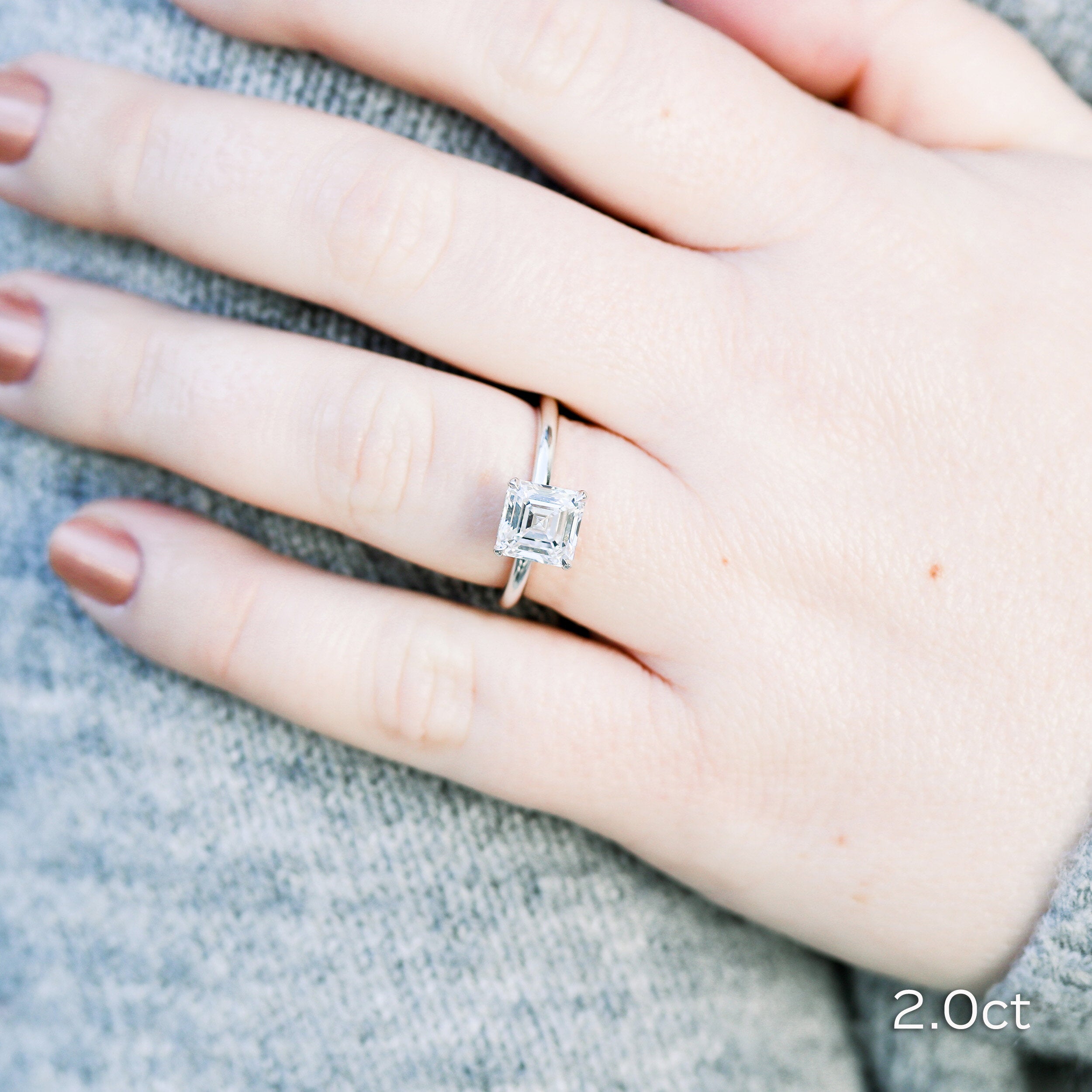 2.0 CT Asscher Cut Moissanite Solitaire Engagement Ring