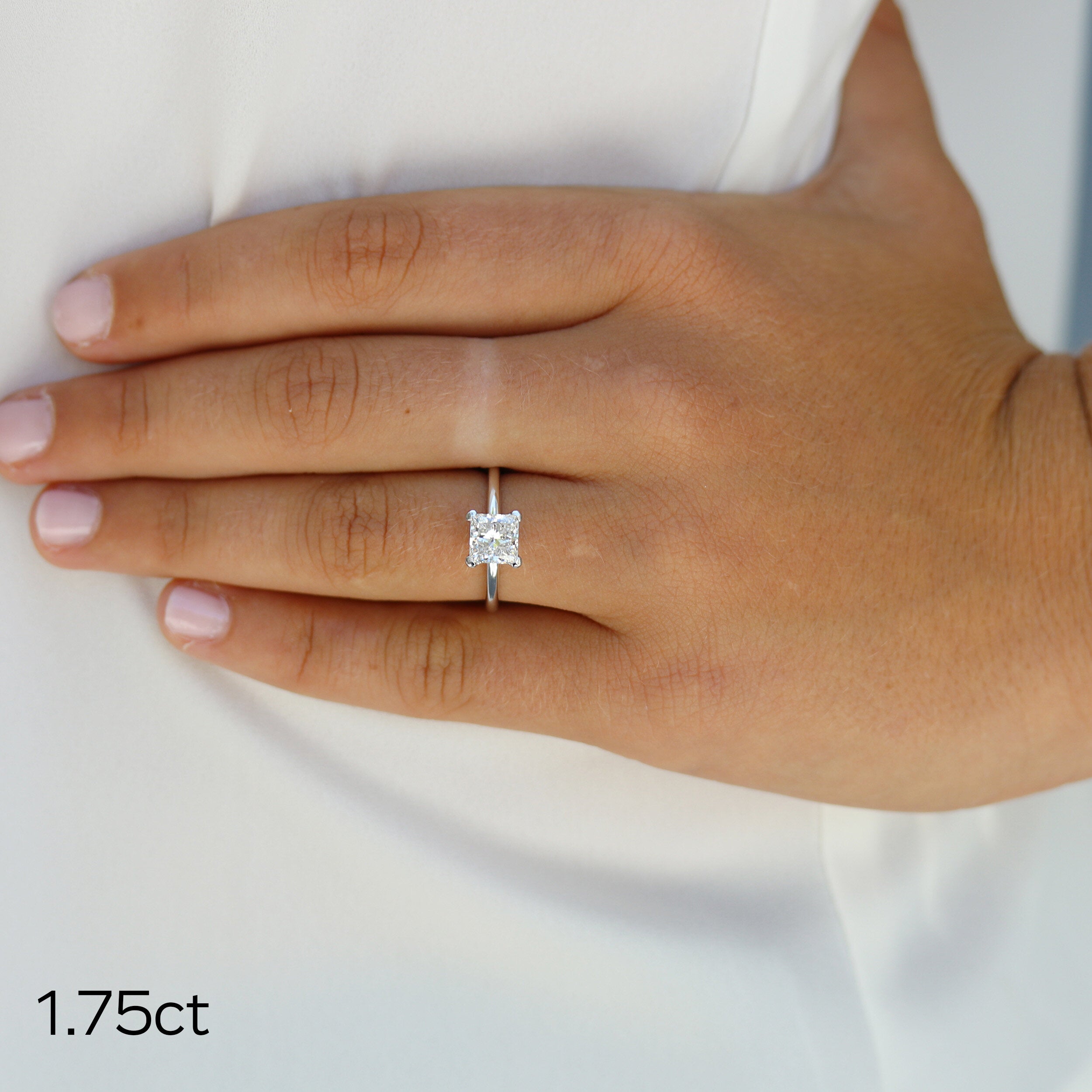 1.75 CT Princess Cut Moissanite Solitaire Engagement Ring