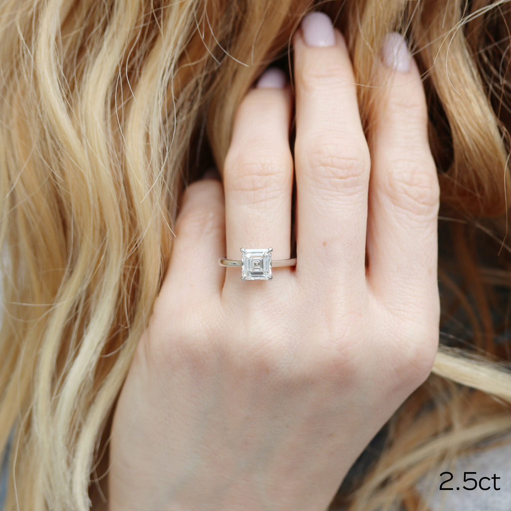 2.50 CT Asscher Cut Moissanite Solitaire Engagement Ring