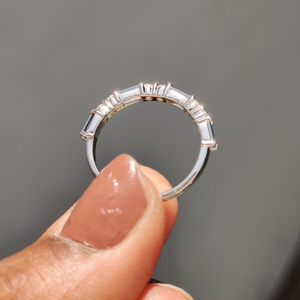 Blue Moissanite Baguette Cut Half Eternity Band
