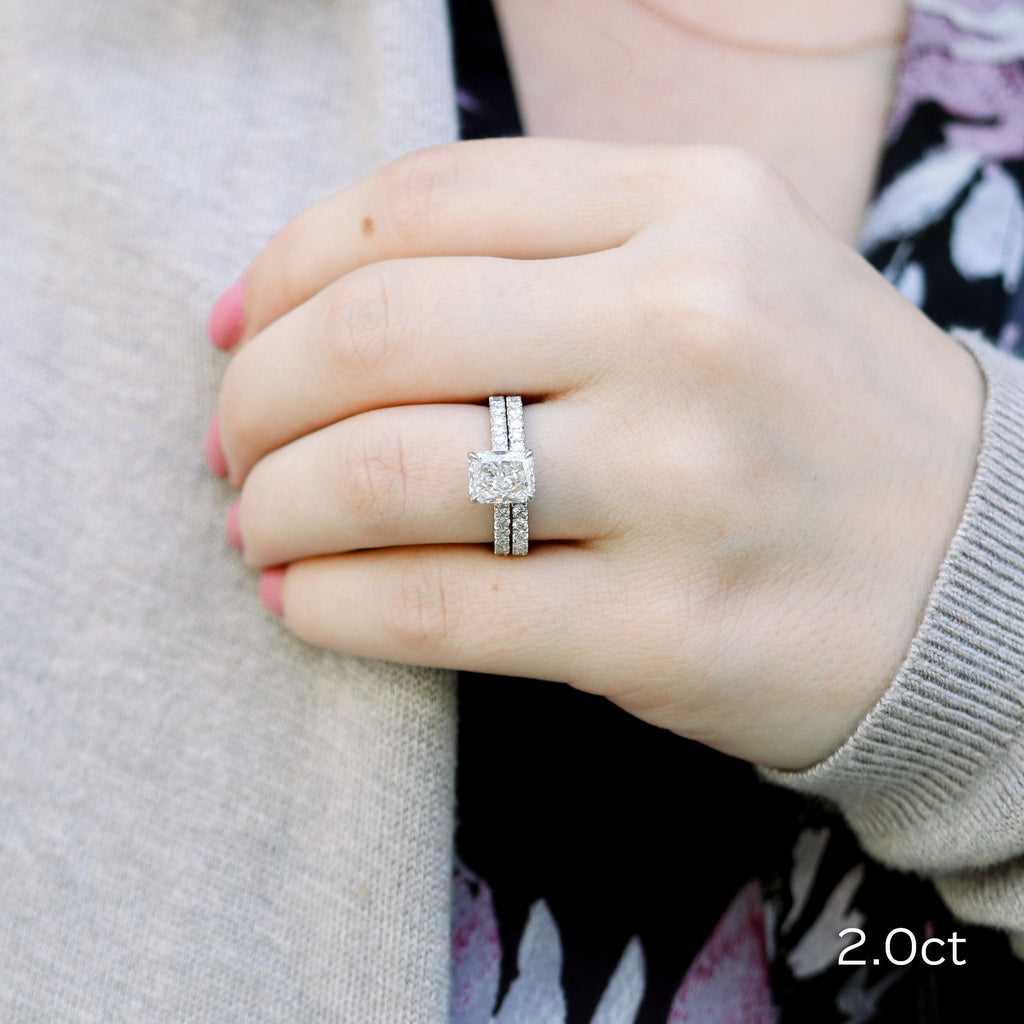 2.0 CT Radiant Moissanite Solitaire Pave Setting Engagement Ring