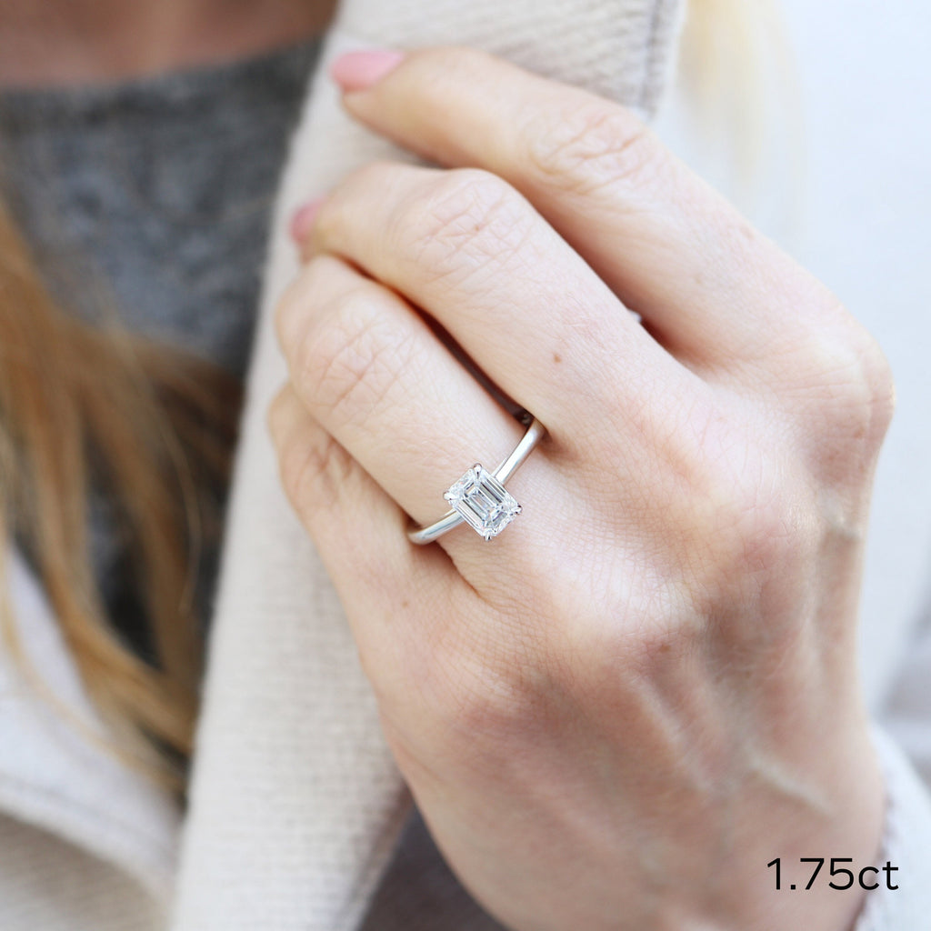 1.75 CT Emerald Cut Moissanite Solitaire Engagement Ring