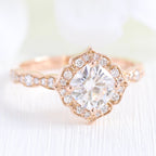 1.0 CT Cushion Cut Moissanite Halo Bridal Ring Set