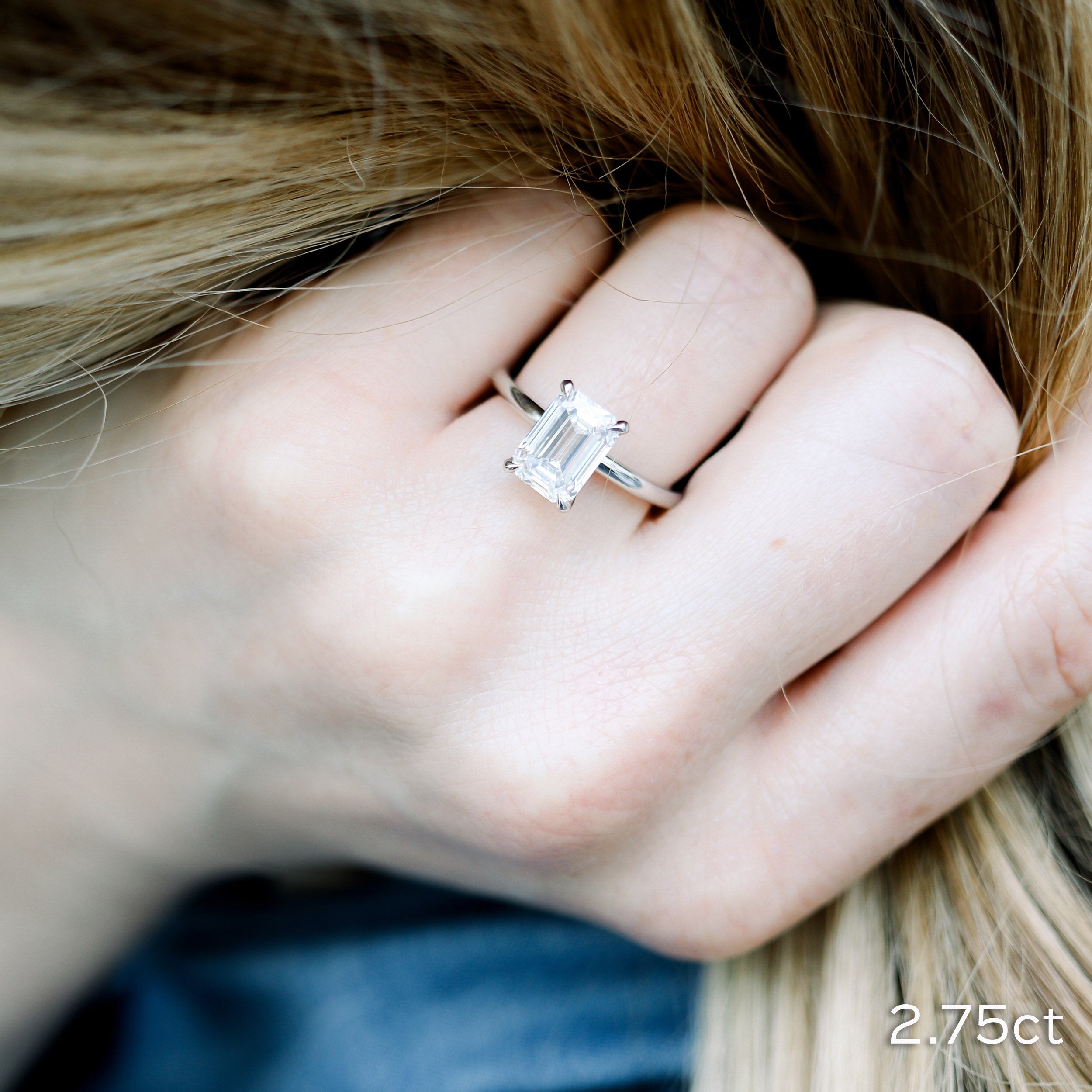 2.75 CT Emerald Cut Moissanite Solitaire Engagement Ring
