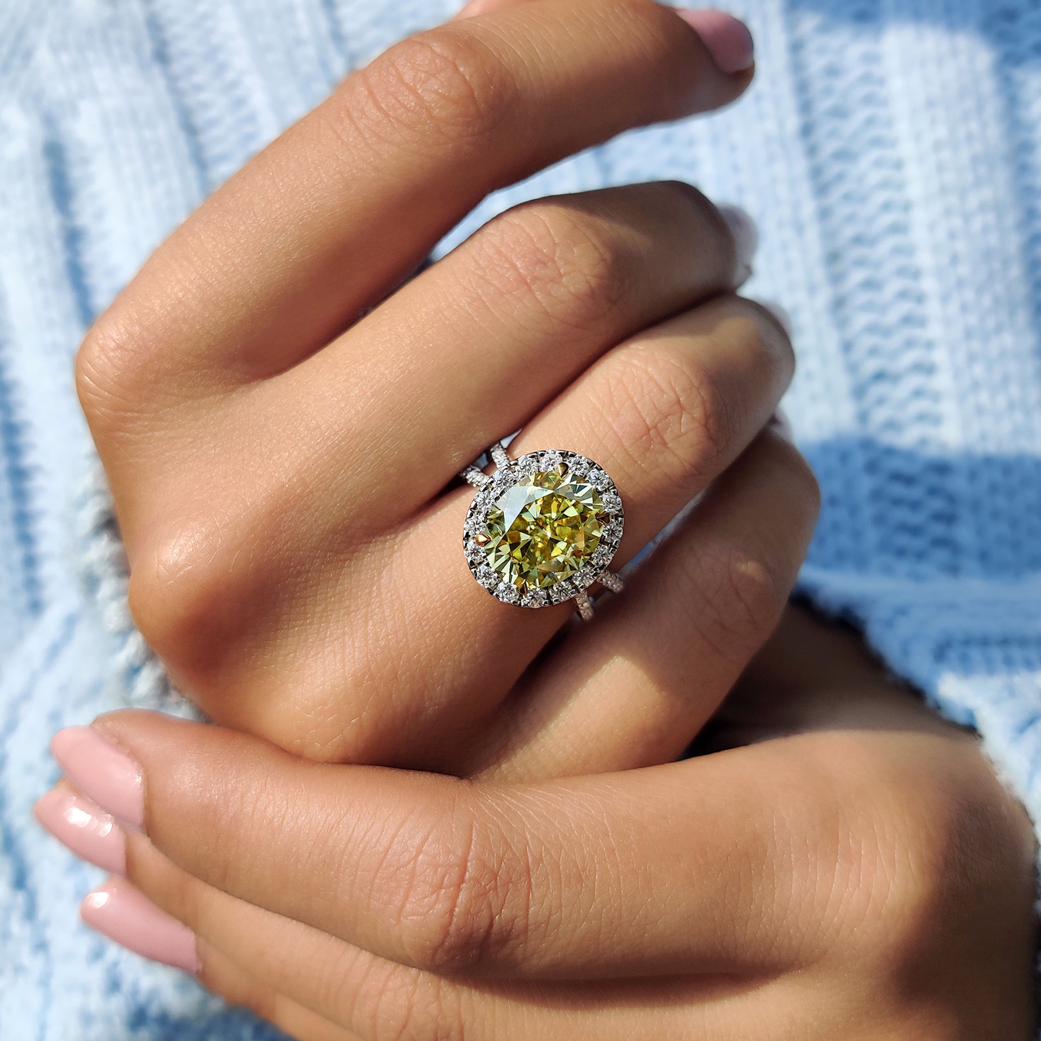 Double Hidden Halo Oval Cut Moissanite Ring