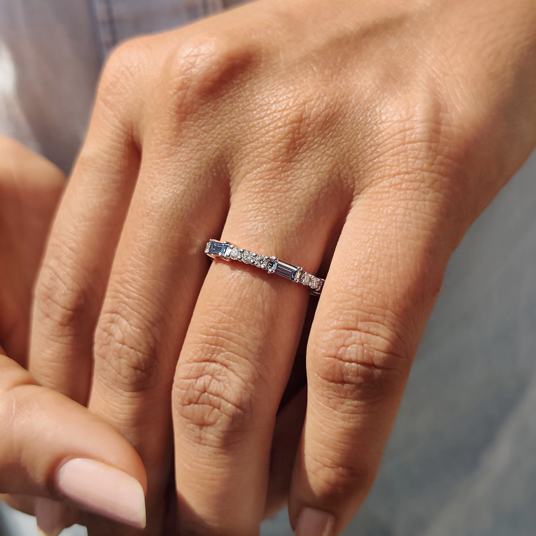 Baguette Cut Eternity Band With Blue Moissanite Secondary image