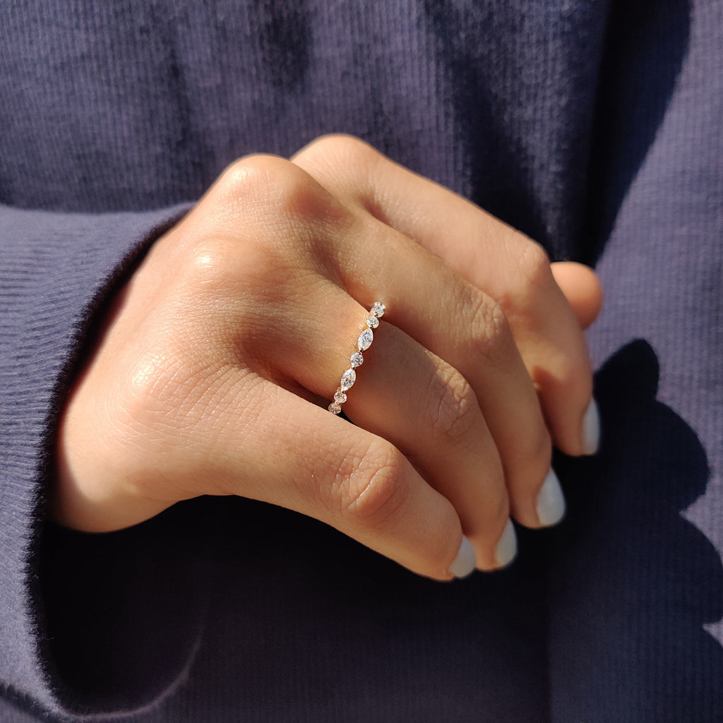 Marquise And Round Wedding Band In Versailles Setting