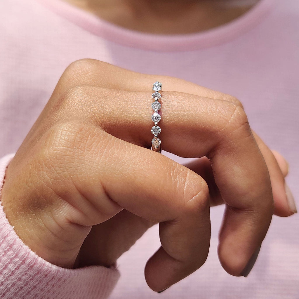 Round Stone Wedding Band In Half Eternity Style