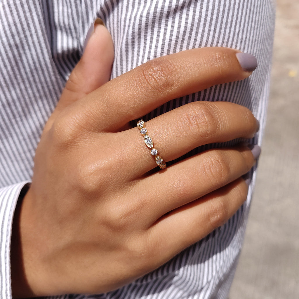 Milgrain Wedding Band With Marquise Shaped Outline