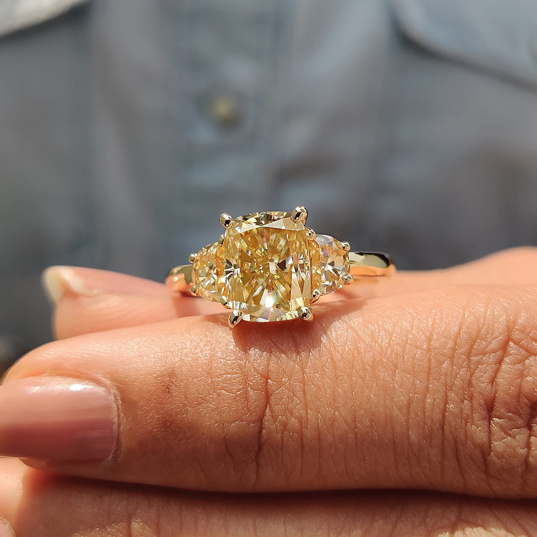 Light Yellow Cushion Cut Moissanite Engagement Ring Secondary image
