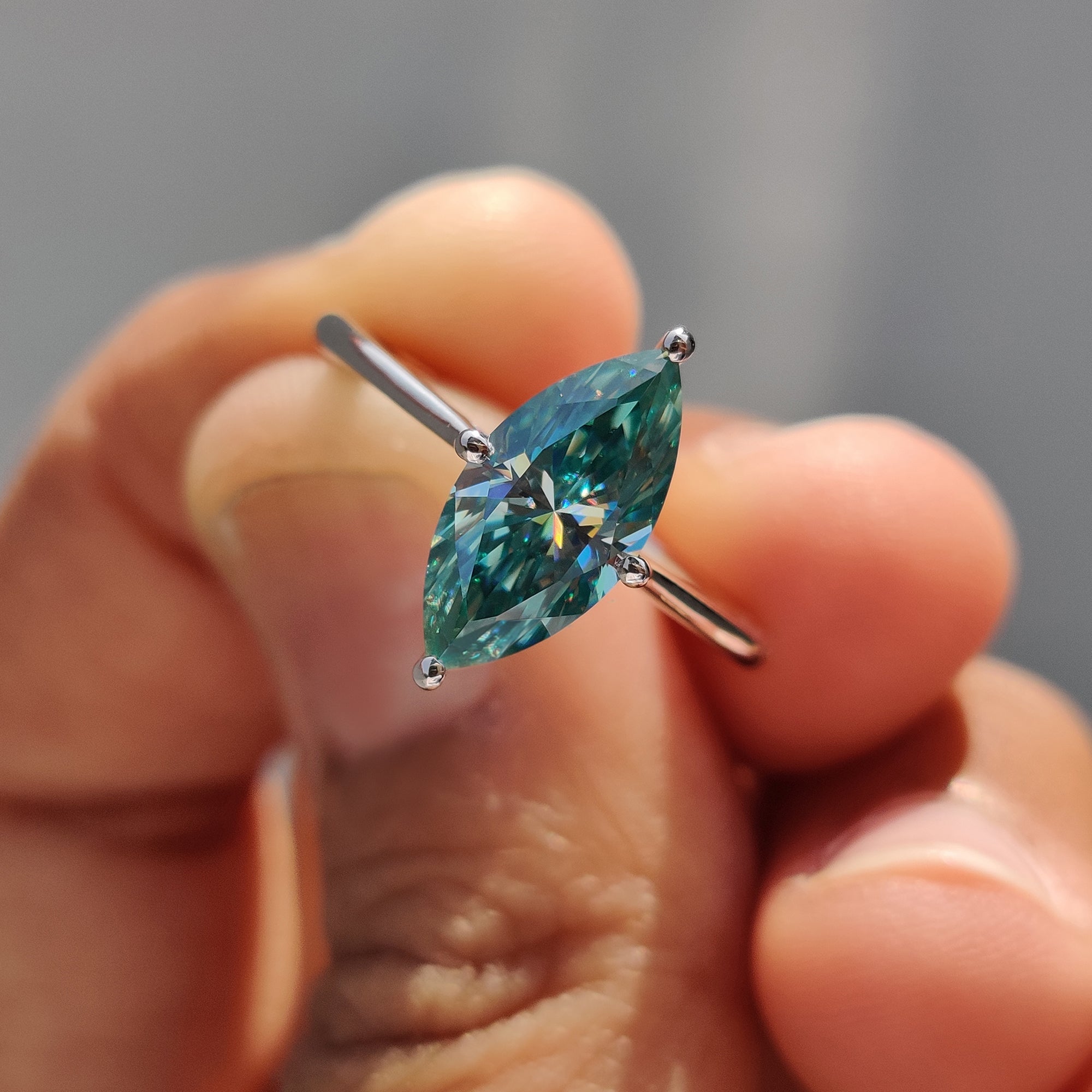 Cyan Blue Marquise Cut Engagement Ring