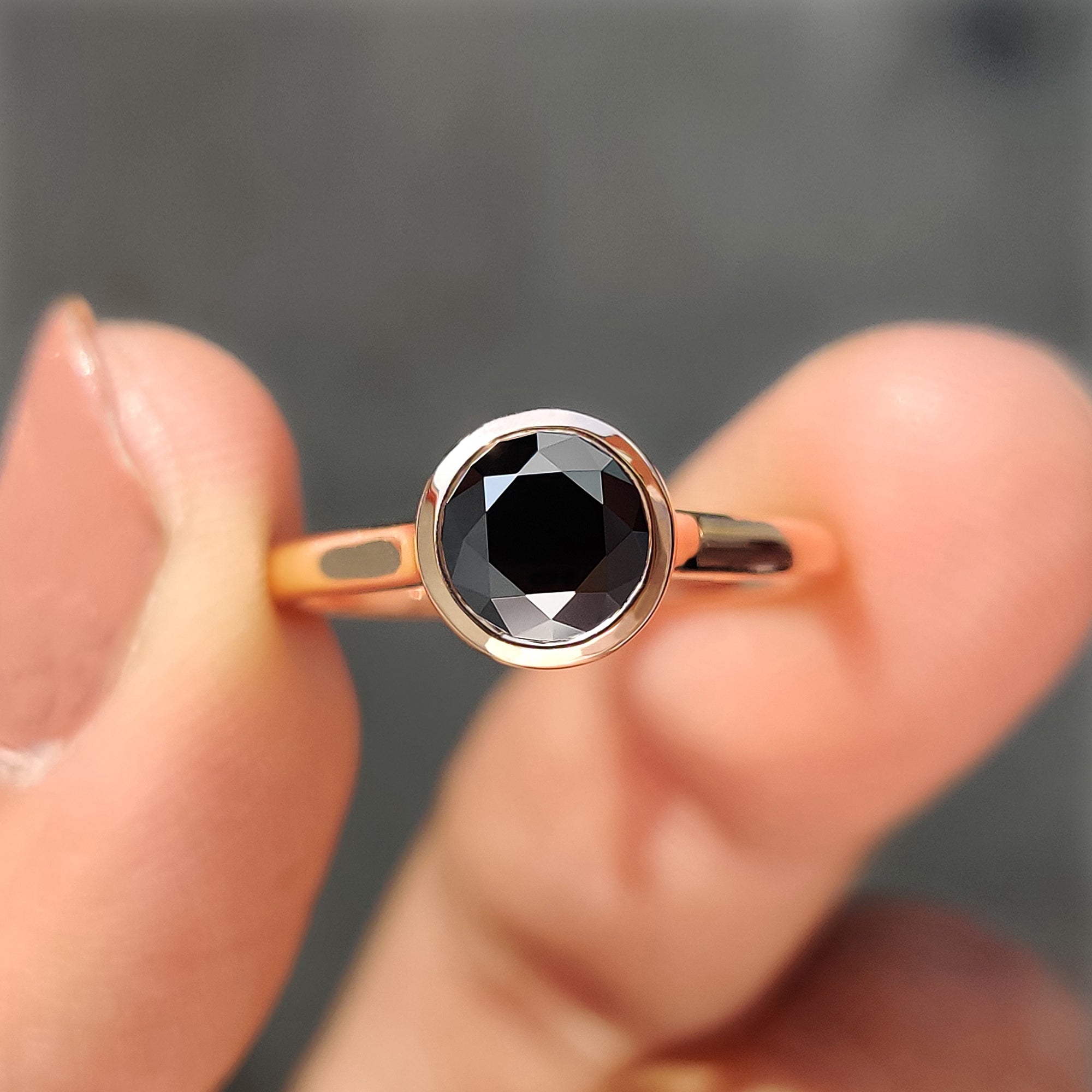 Round Cut Black Moissanite Ring With Solitaire Style Main image
