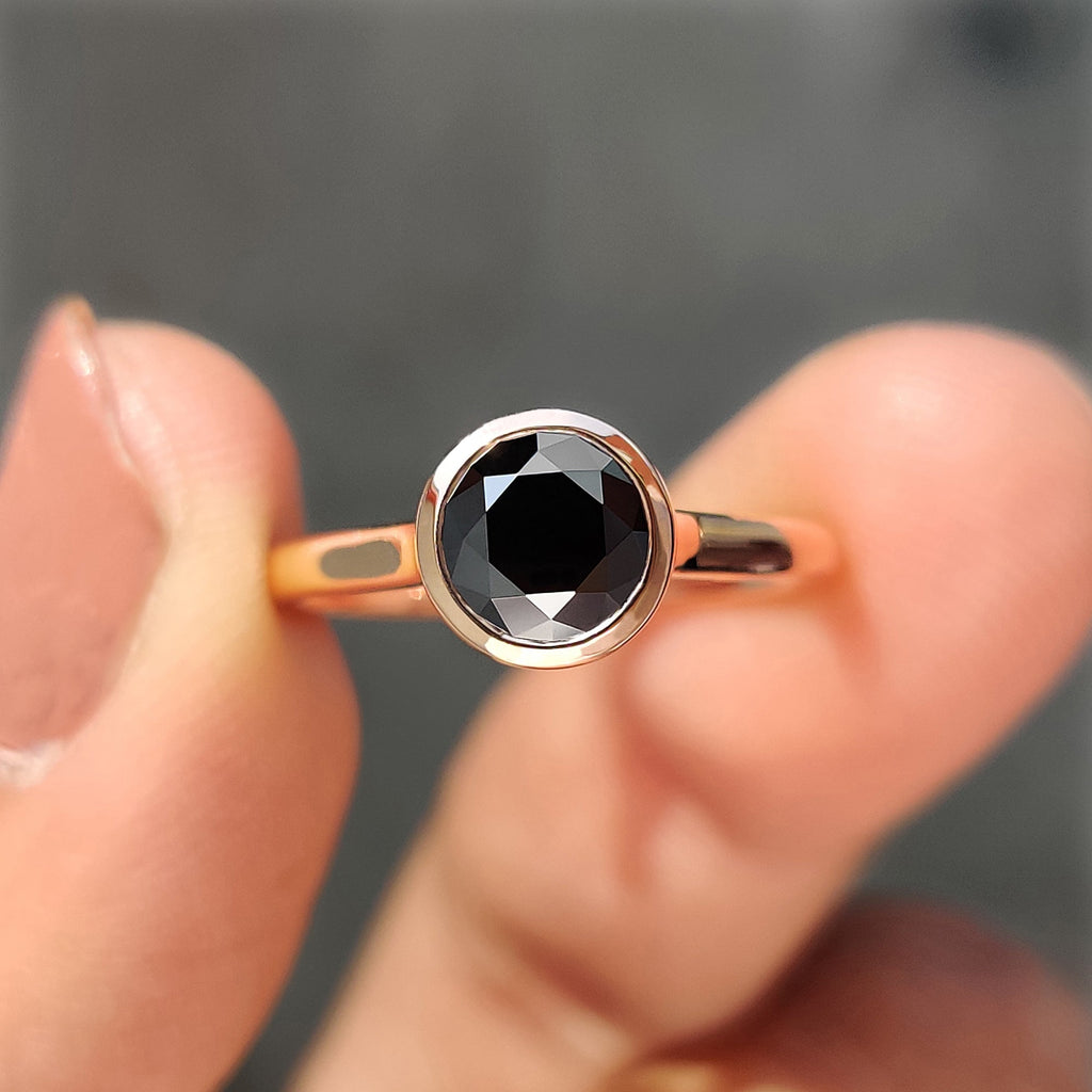 Round Cut Black Moissanite Ring With Solitaire Style