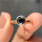 Round Cut Black Moissanite Ring With Solitaire Style