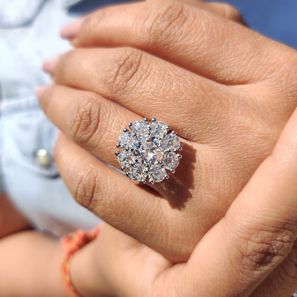 Round Old European Cut Ring With Cluster Halo Style