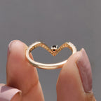 V Shaped Wedding Band With Black Stone