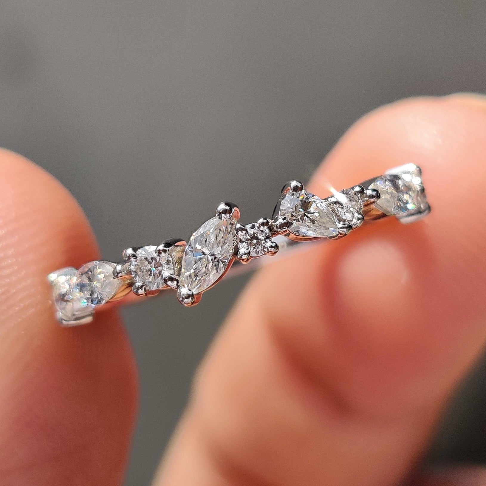 Multi Shape Moissanite Band In Half Eternity Style