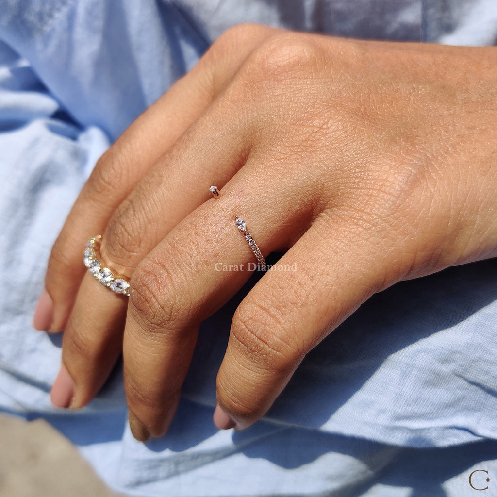 Open Gap Wedding Band With Marquise And  Round Diamond