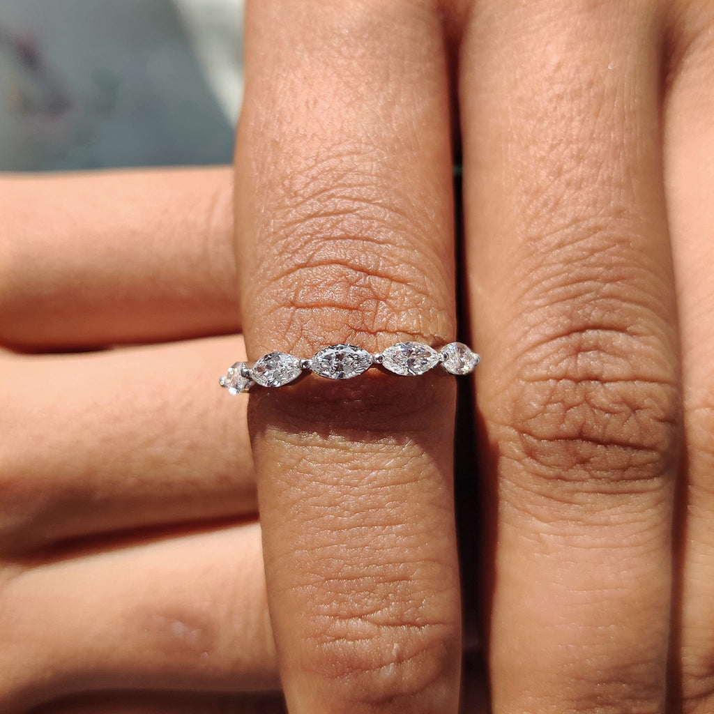 Half Eternity 5 Stone Wedding Band In white Gold
