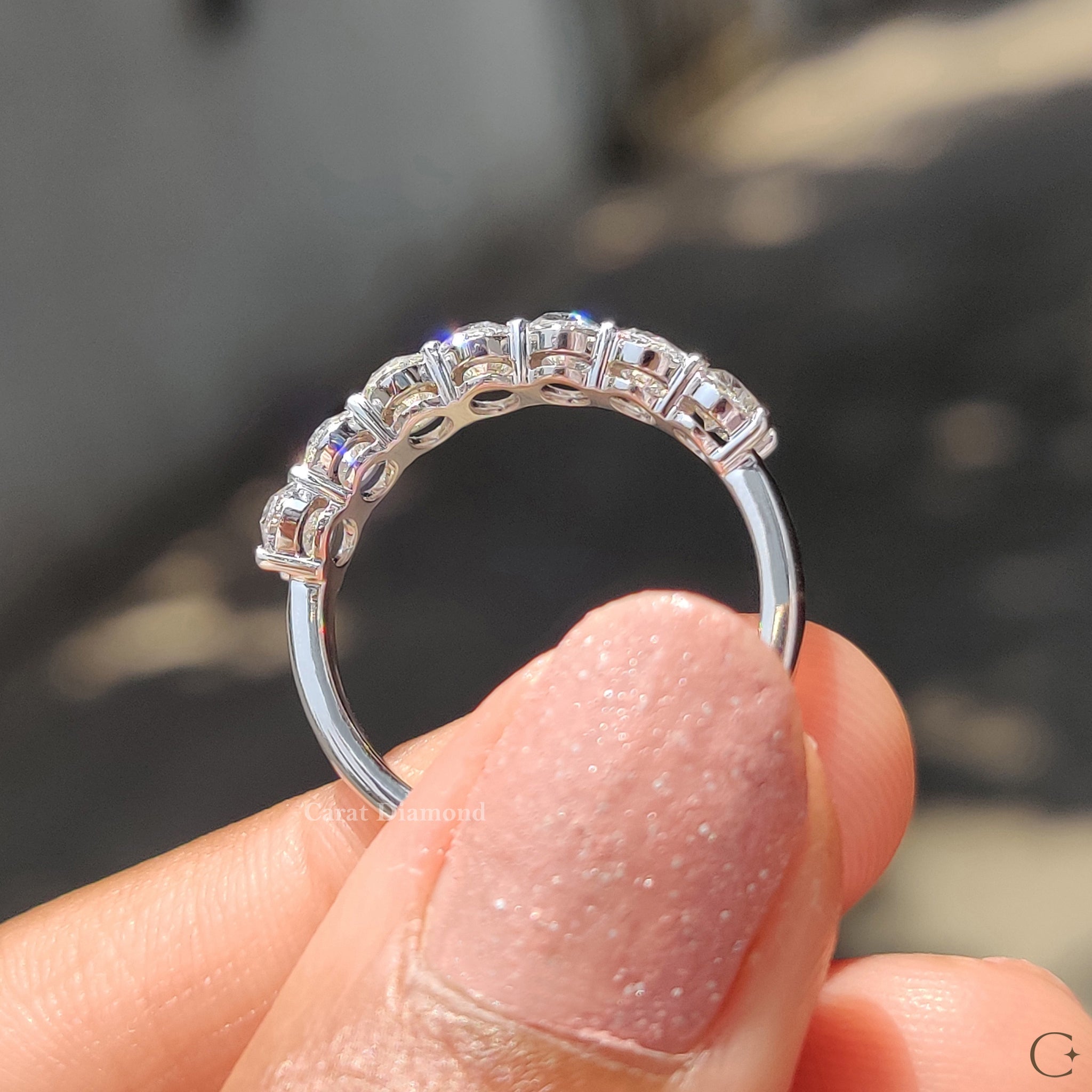 Oval Diamond Wedding Band with 7 Stone