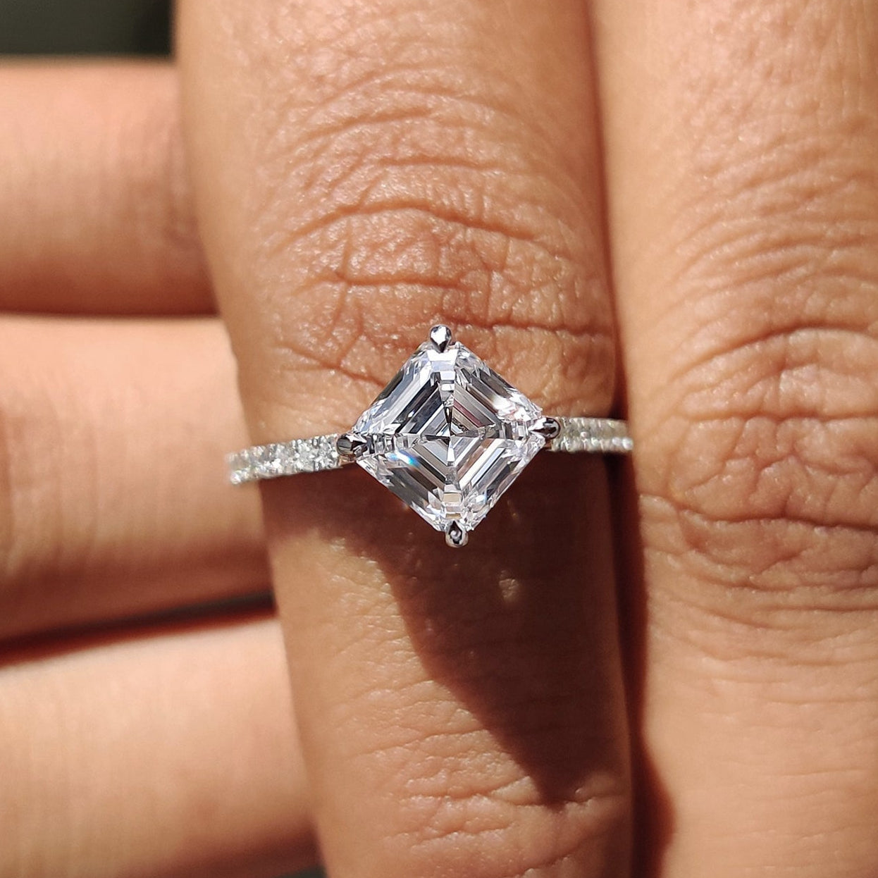 Asscher Cut Engagement Ring With Hidden Halo Design Main image