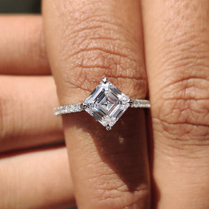 Asscher Cut Engagement Ring With Hidden Halo Design