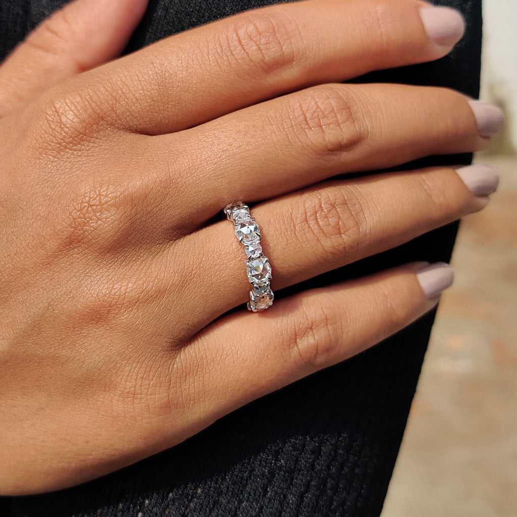 Round Rose Cut Eternity Band In Secure Claw Prong